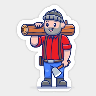 Cute Carpenter Holding Ax And Wood Sticker